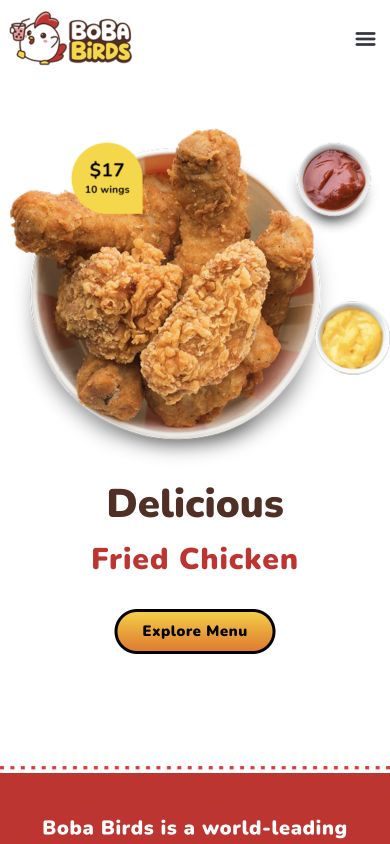 Boba Birds mobile website layout