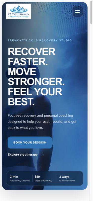 K2 Cryotherapy mobile website layout