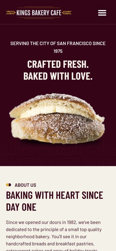 King’s Bakery Café mobile website layout