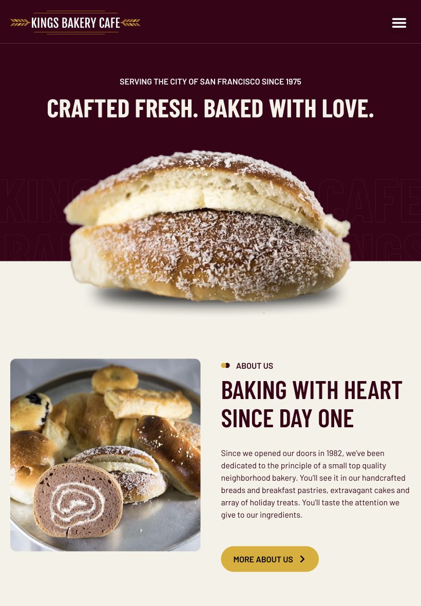 King’s Bakery Café tablet website layout