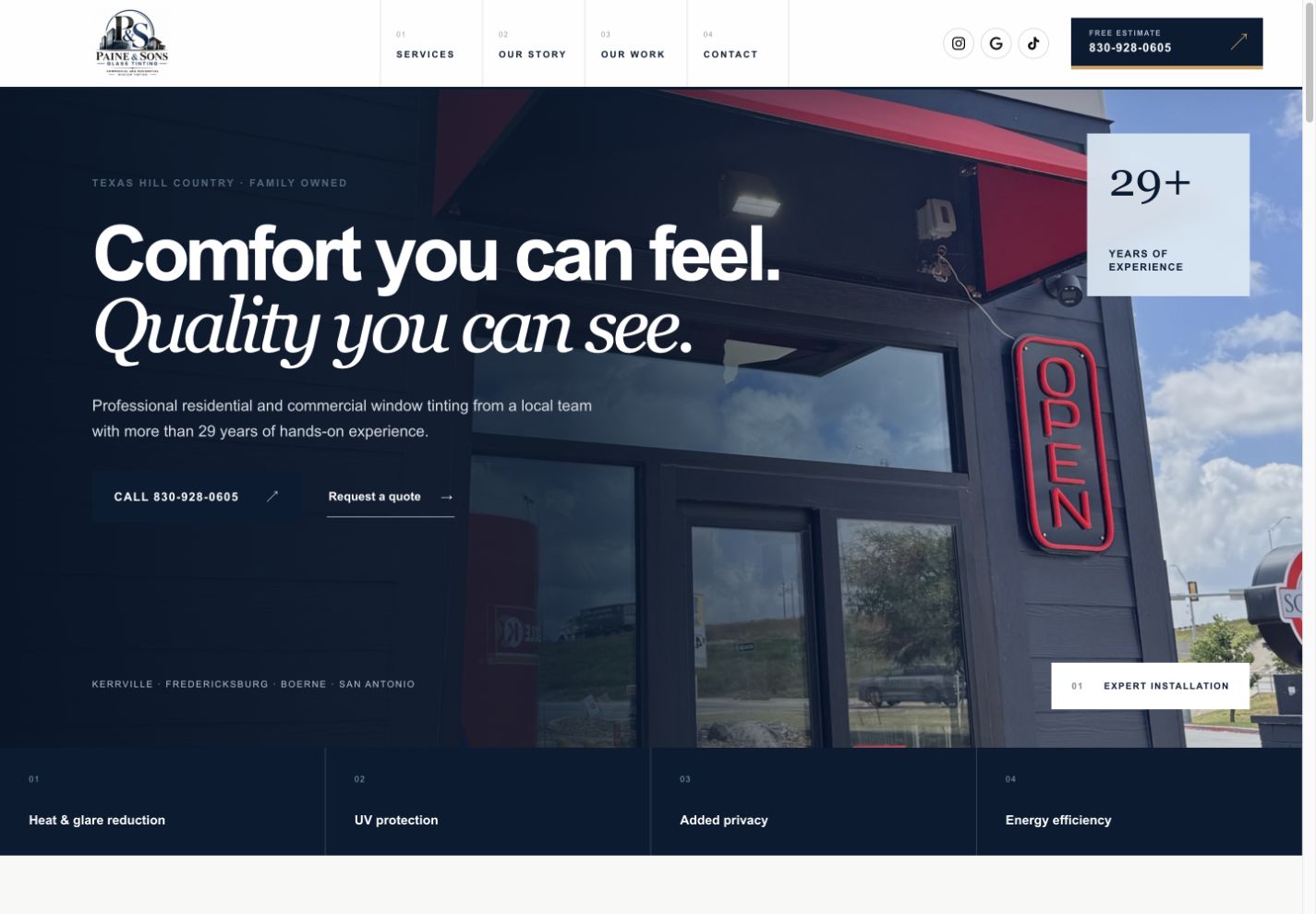 Paine & Sons desktop website layout